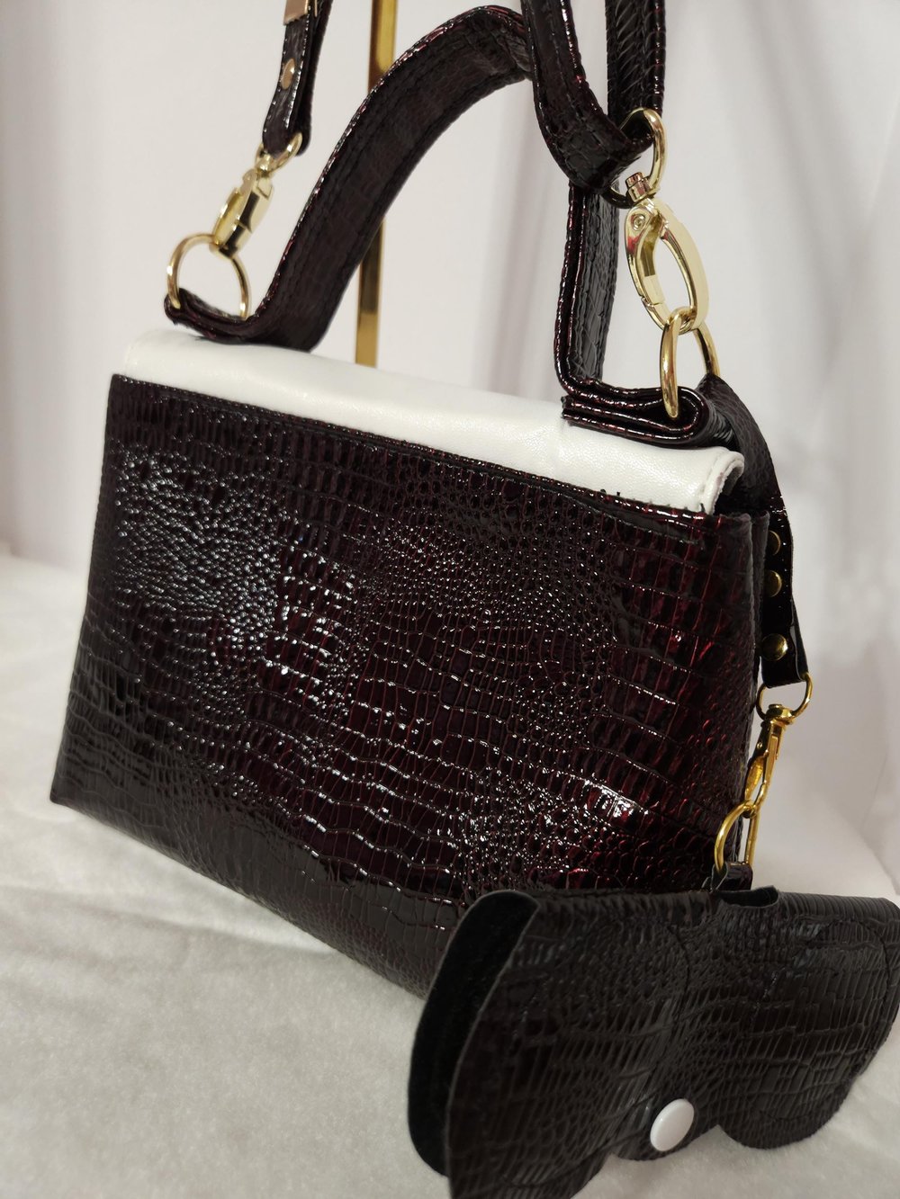 Image of Handcrafted burgundy crossbody bag purse ecofriendly leather