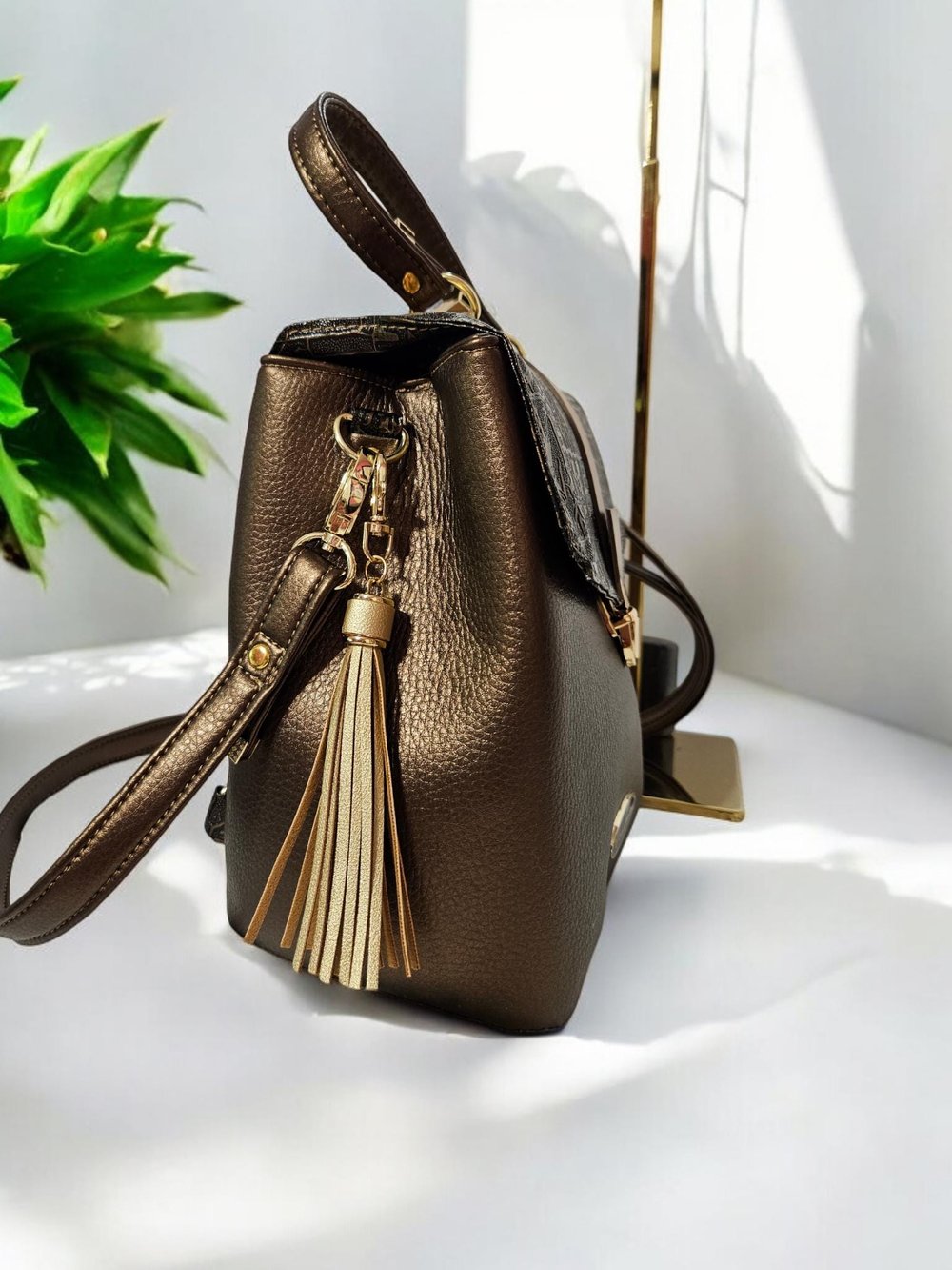 Image of Handmade Copper Faux Leather Crossbody Bag: Egyptian Flap Backpack