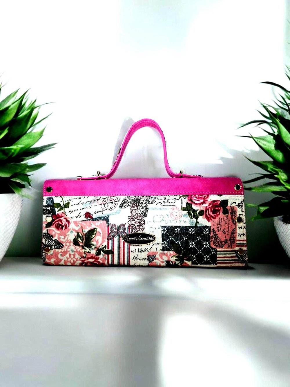Image of Handmade Faux Suede Crossbody Bag: Floral Envelope Handbag