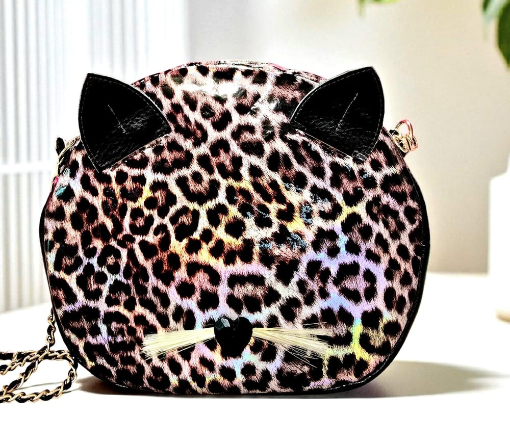 Image of Leopard Print Cat Crossbody Bag: Handmade Animal Lover Purse