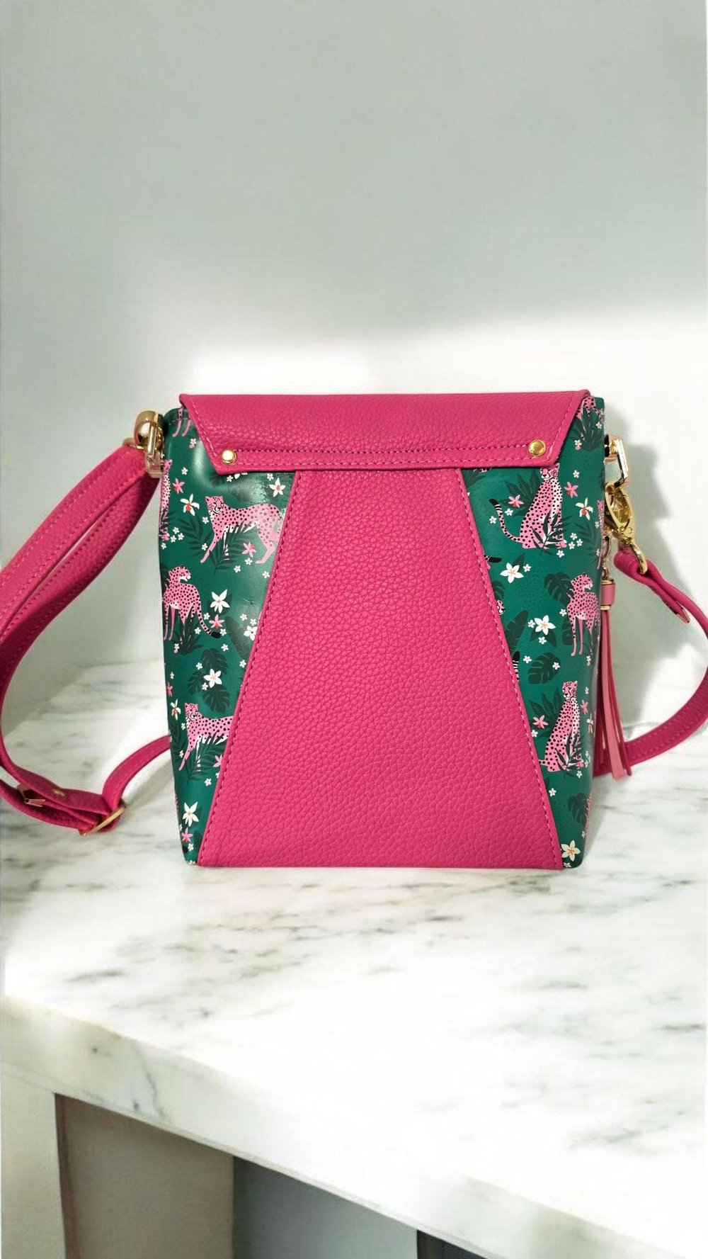 Image of Handmade Two-Tone Faux Leather Crossbody Bag.