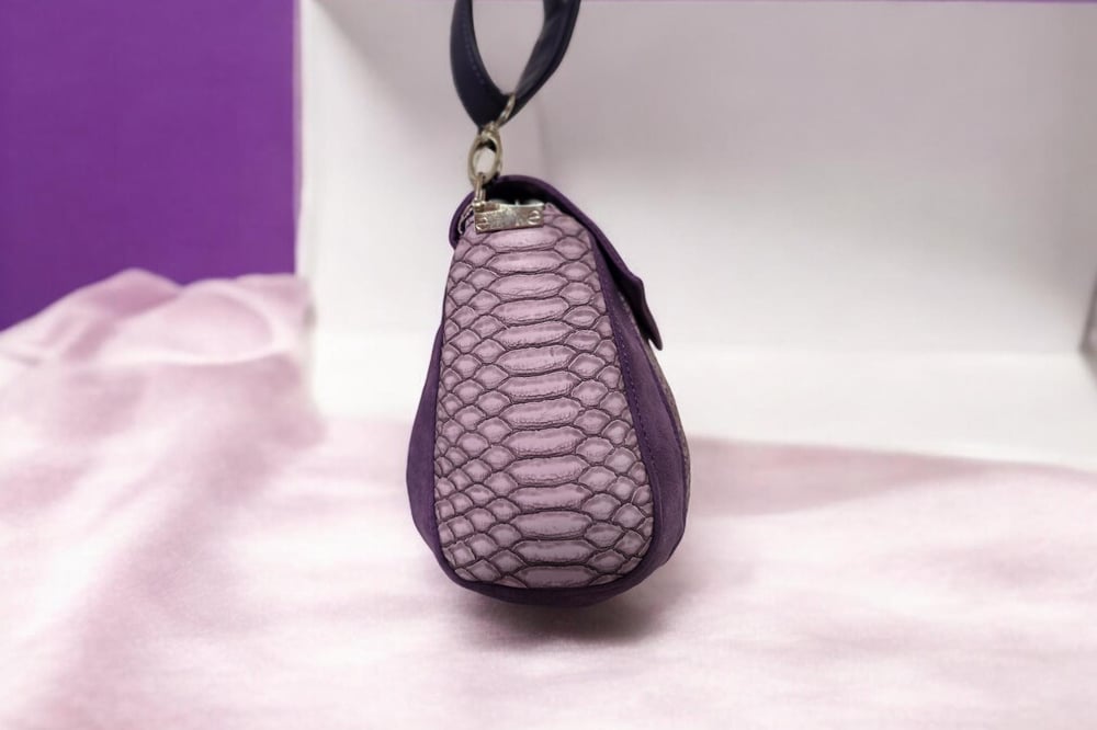 Image of Handmade Purple Croc Faux Leather Crossbody Bag: Rhinestone Lock