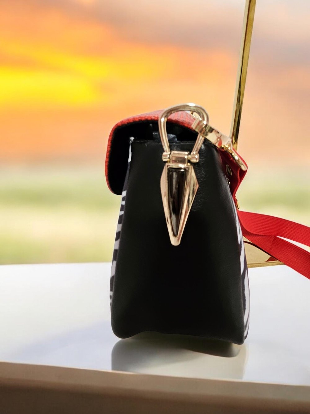 Image of Handmade Zebra Print Crossbody Bag: Red Flap Purse.