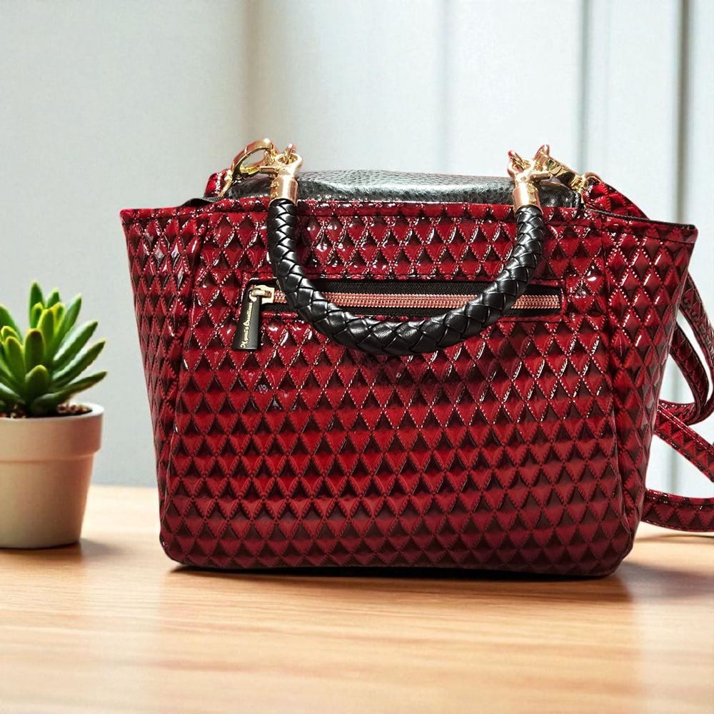 Image of Handmade Black & Red Faux Leather Tote Bag: Sculptural Knotted Straps