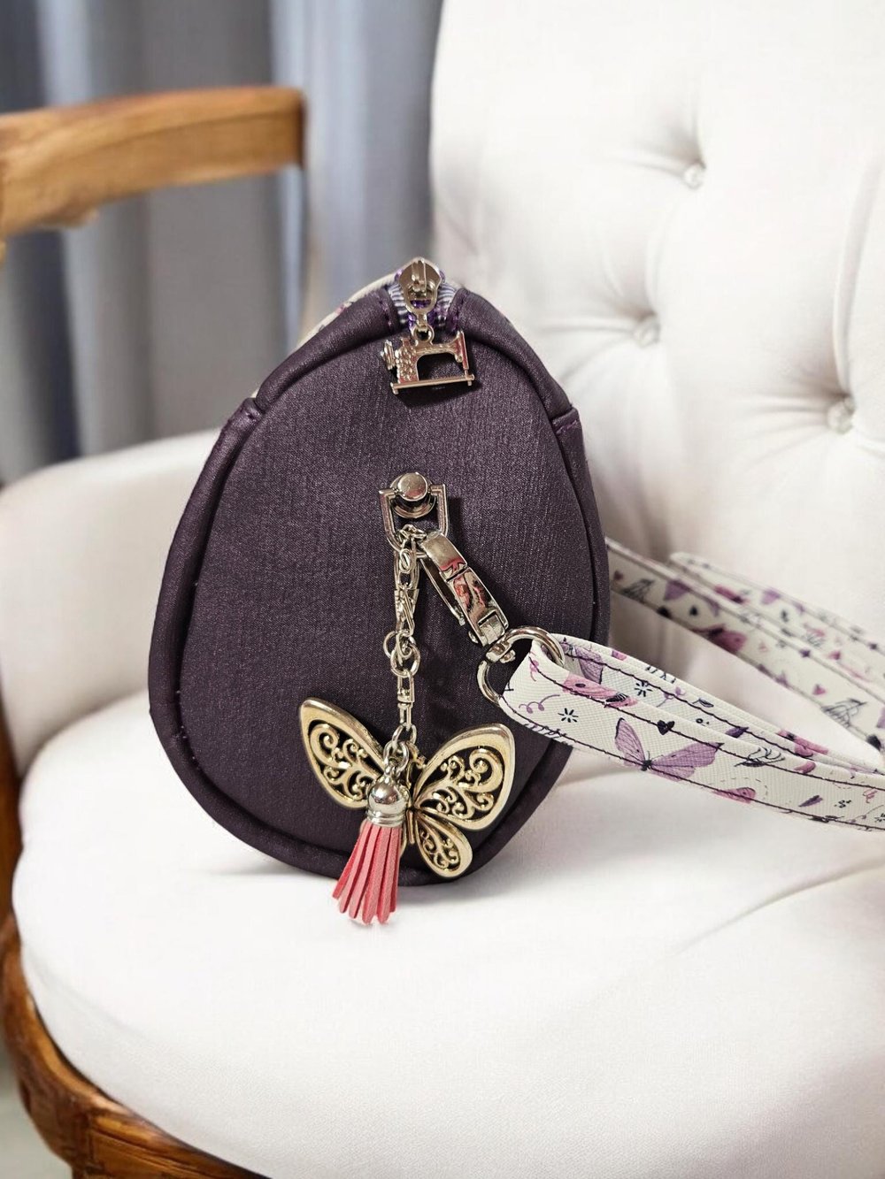 Image of Handmade Quilted Faux Leather Crossbody Bag: Butterfly Print Flap