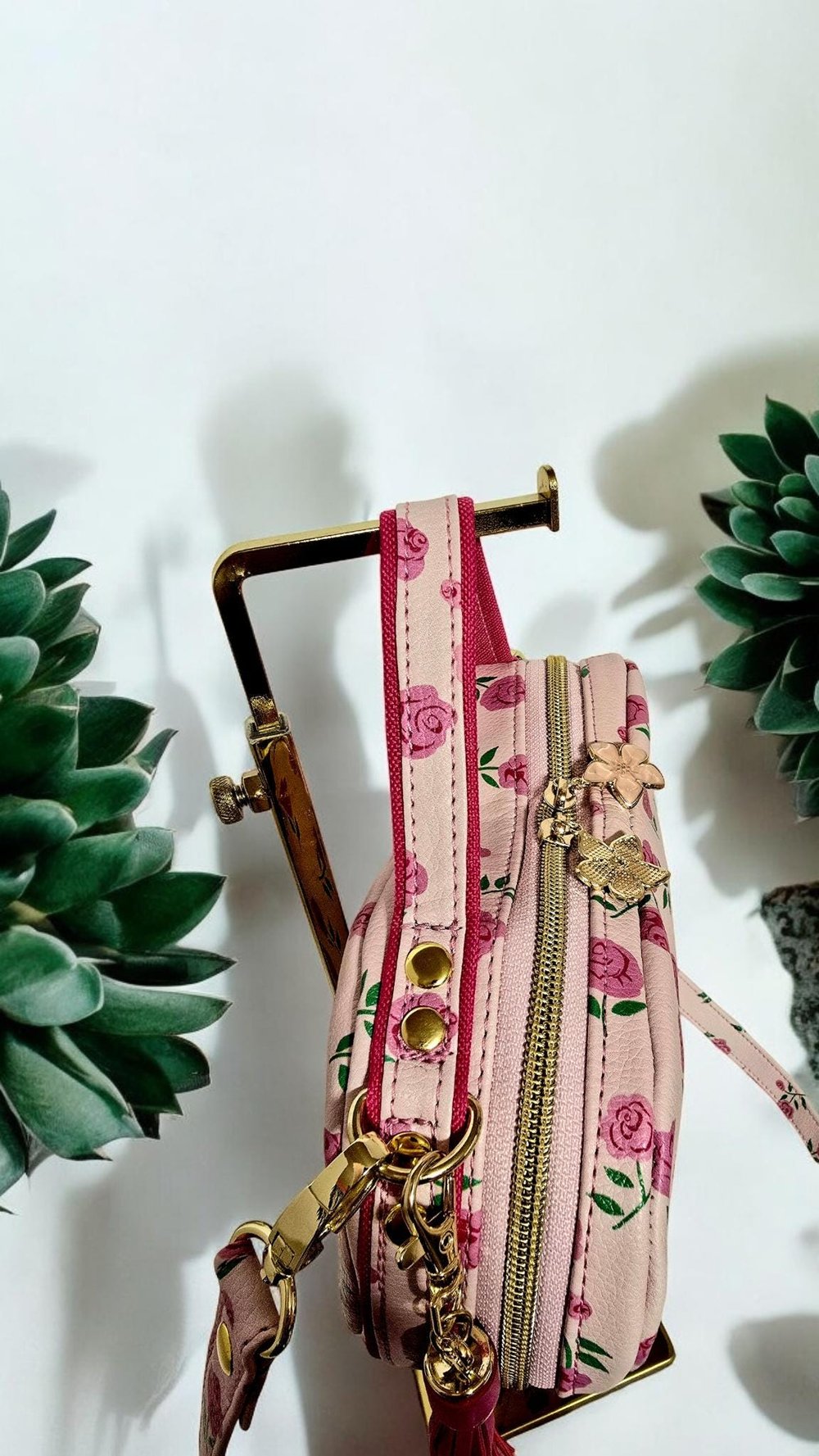 Image of Handmade Heart Crossbody Bag: Pink Roses Faux Leather Handbag