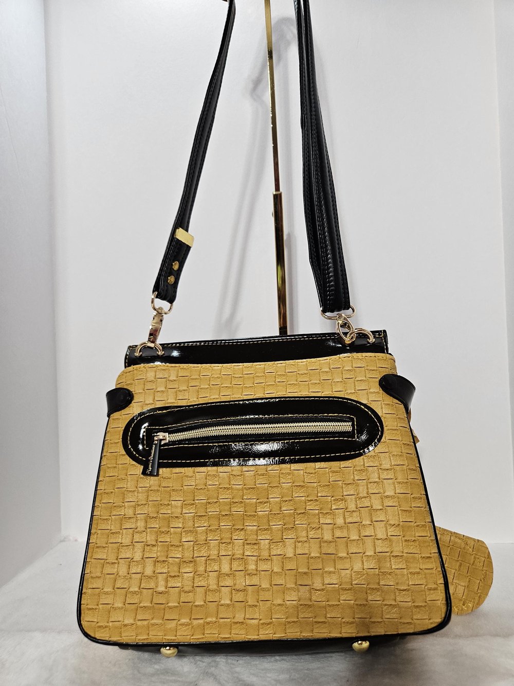 Image of Handmade yellow basket weave crossbody bag purse gifts for her faux leather Mother's day