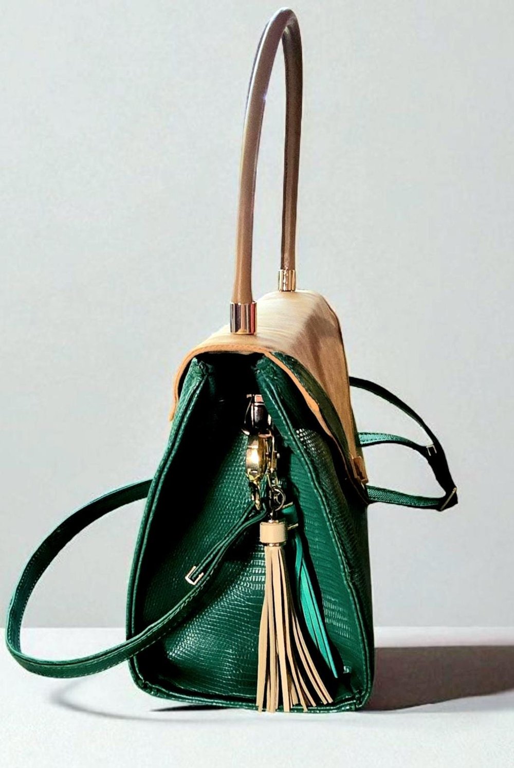 Image of Faux Croc Embossed Green Leather Crossbody Bag: Handmade Roomy Purse