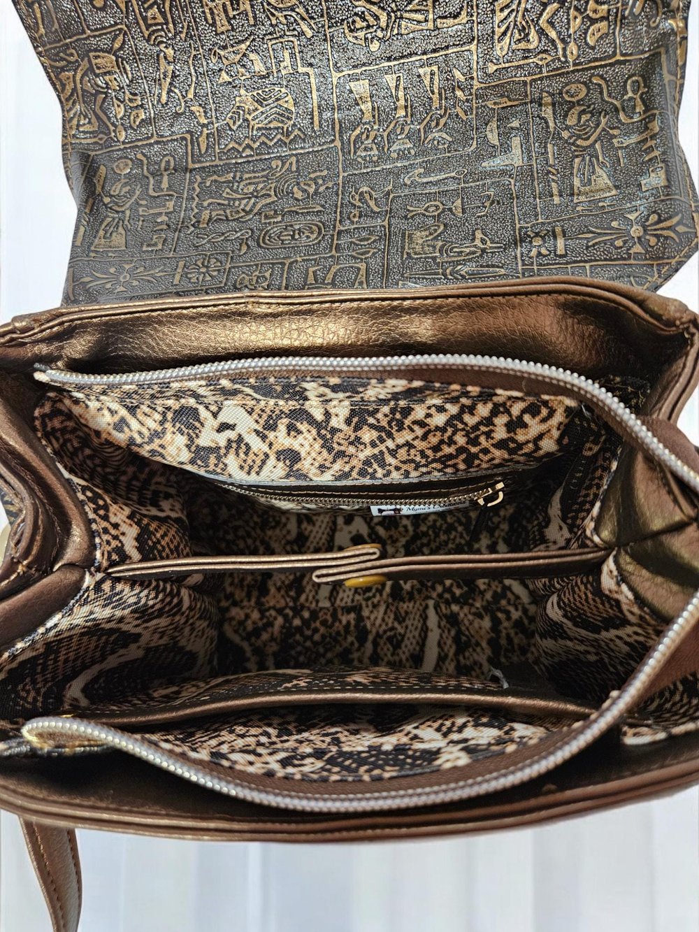 Image of Handmade Copper Faux Leather Crossbody Bag: Egyptian Flap Backpack