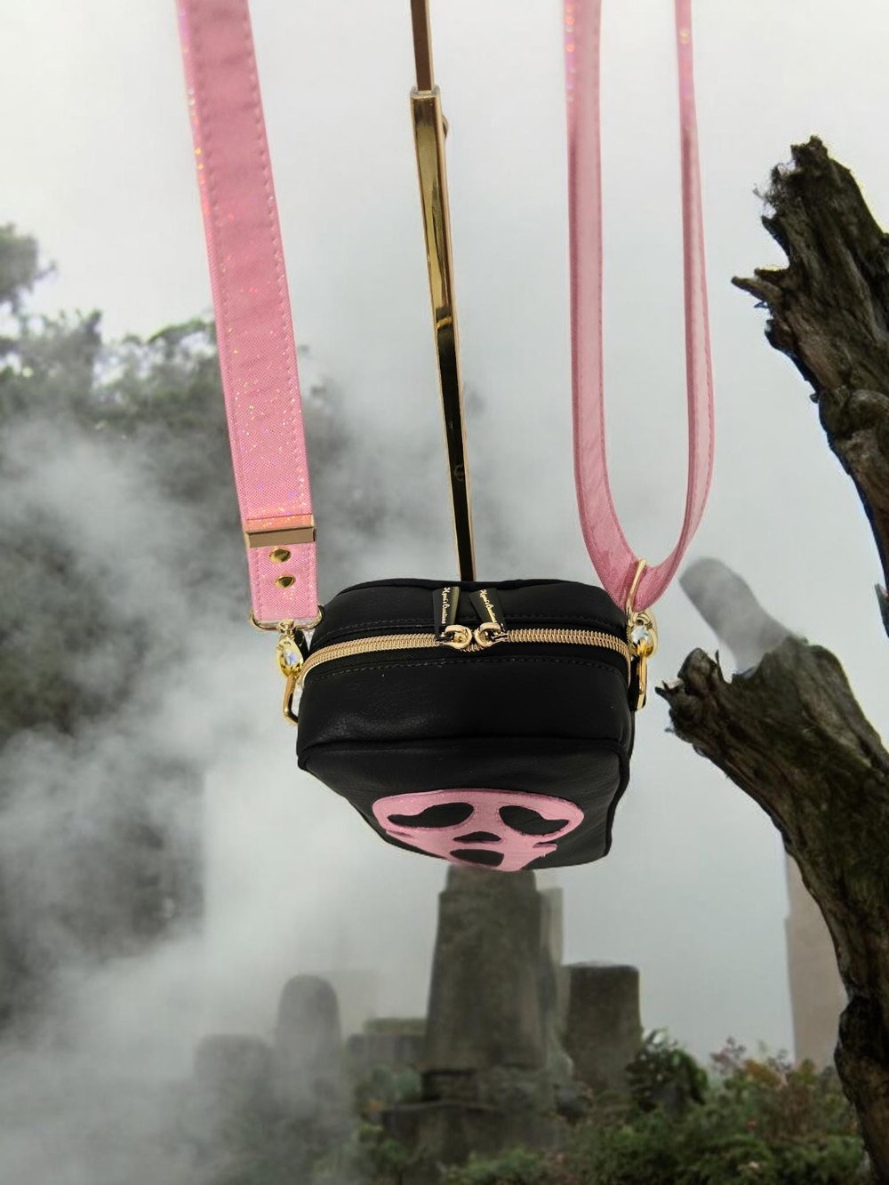 Image of Scream Mask Crossbody Bag: Pink Faux Leather Halloween Purse