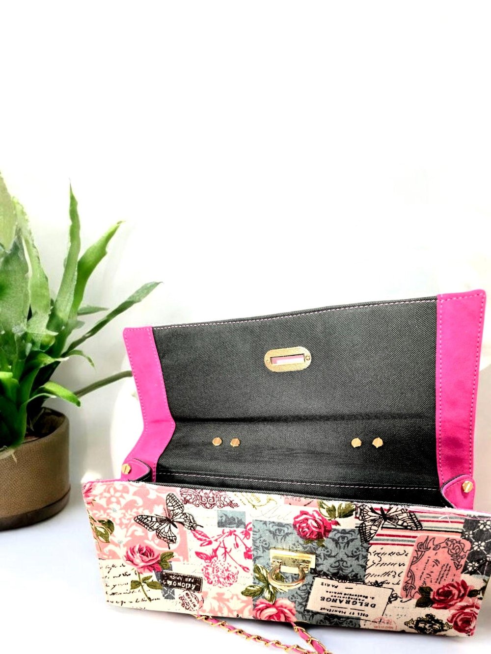 Image of Handmade Faux Suede Crossbody Bag: Floral Envelope Handbag