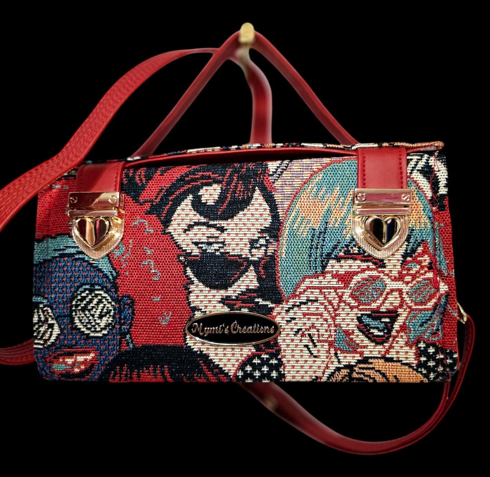 Image of Handmade Boxy Crossbody Bag: Bright Canvas & Red Faux Leather