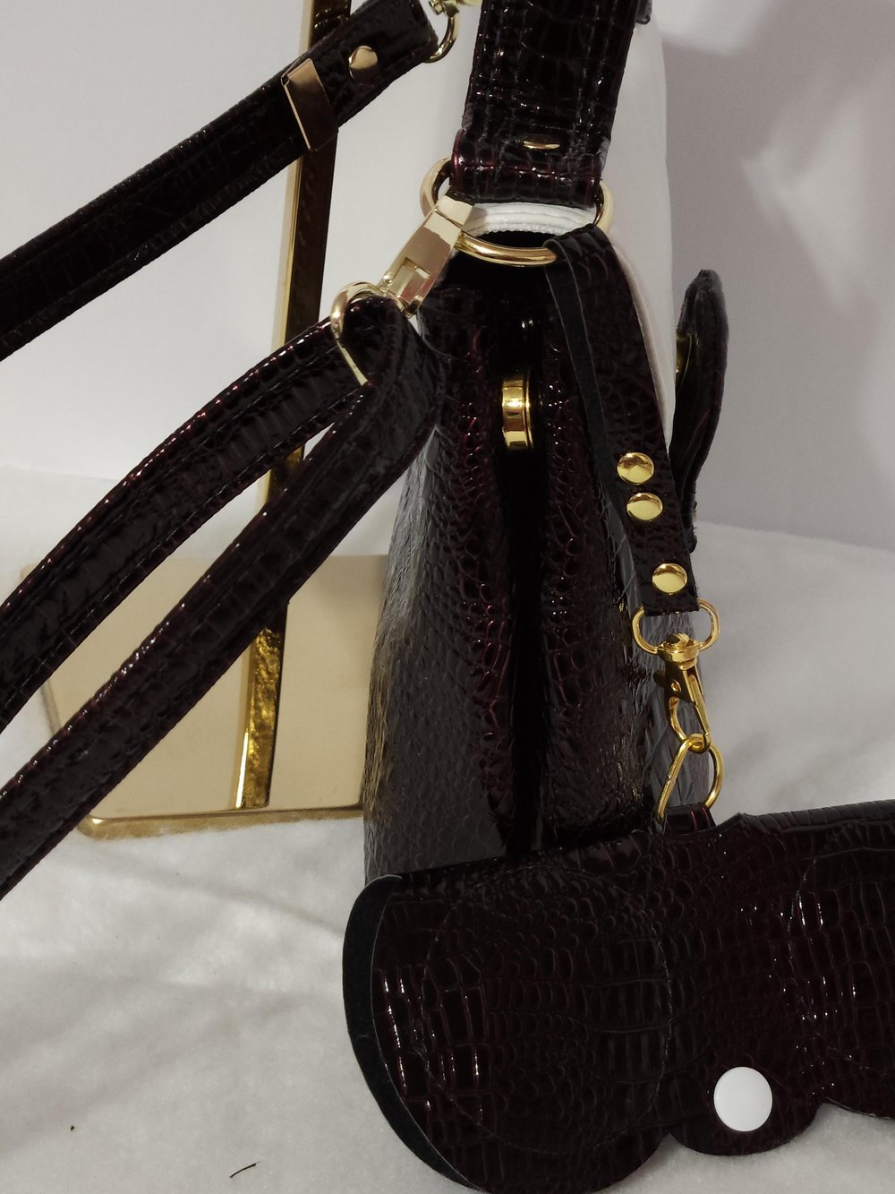 Image of Handcrafted burgundy crossbody bag purse ecofriendly leather