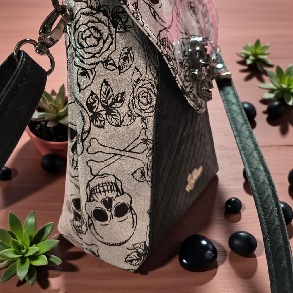 Image of Handmade skulls print crossbody bag gift for her