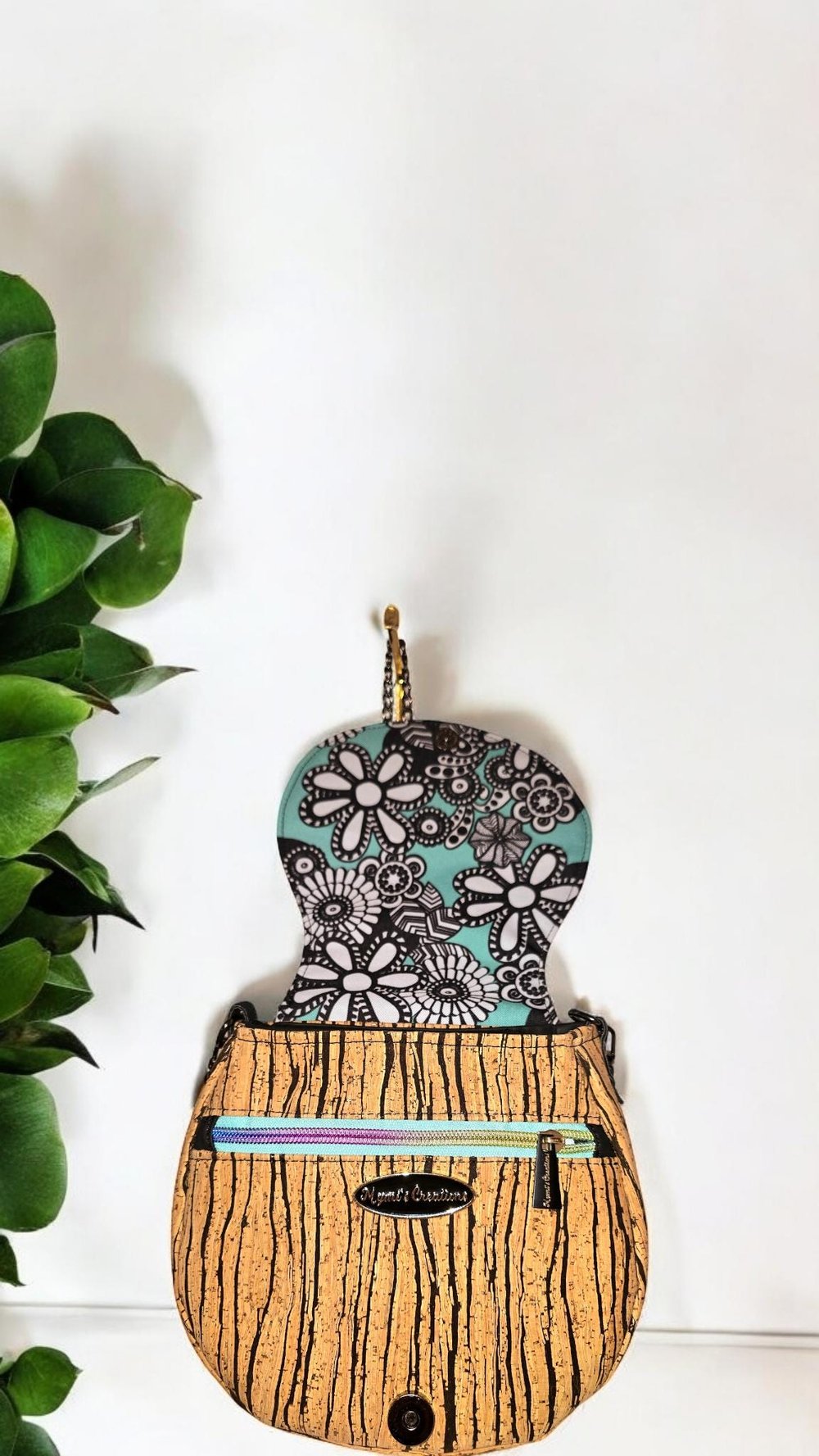 Image of Embroidered Faux Suede Crossbody Bag: Cork Accent, Vogue Lady Design