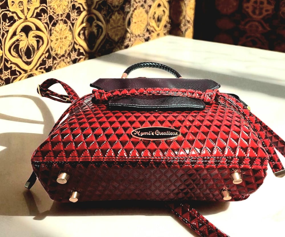 Image of Handmade Black & Red Faux Leather Tote Bag: Sculptural Knotted Straps