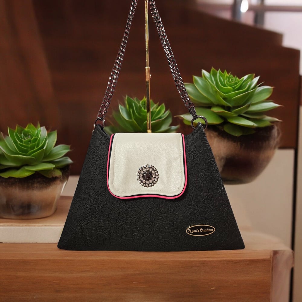 Image of Handmade Lace Print Crossbody Bag: Adjustable Chain Shoulder Bag