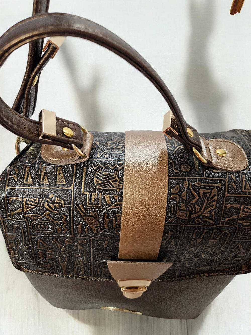 Image of Handmade Copper Faux Leather Crossbody Bag: Egyptian Flap Backpack