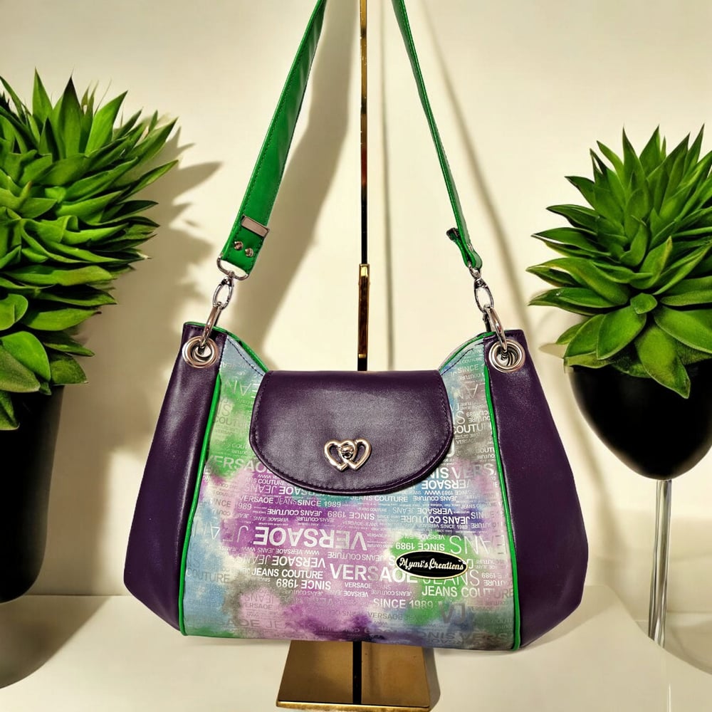 Image of Handmade Purple Faux Leather Crossbody Bag: Waterproof Canvas Lining
