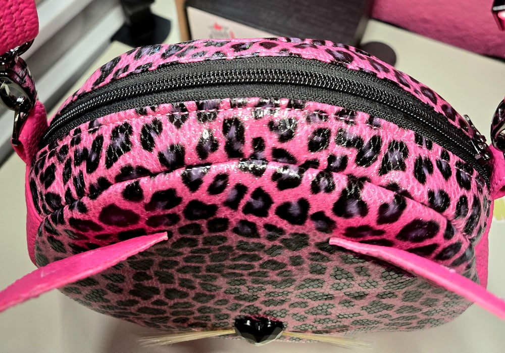 Image of Leopard Print Cat Crossbody Bag: Handmade Animal Lover Purse