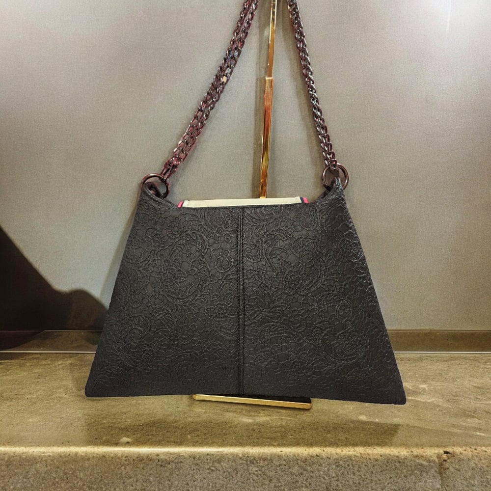 Image of Handmade Lace Print Crossbody Bag: Adjustable Chain Shoulder Bag