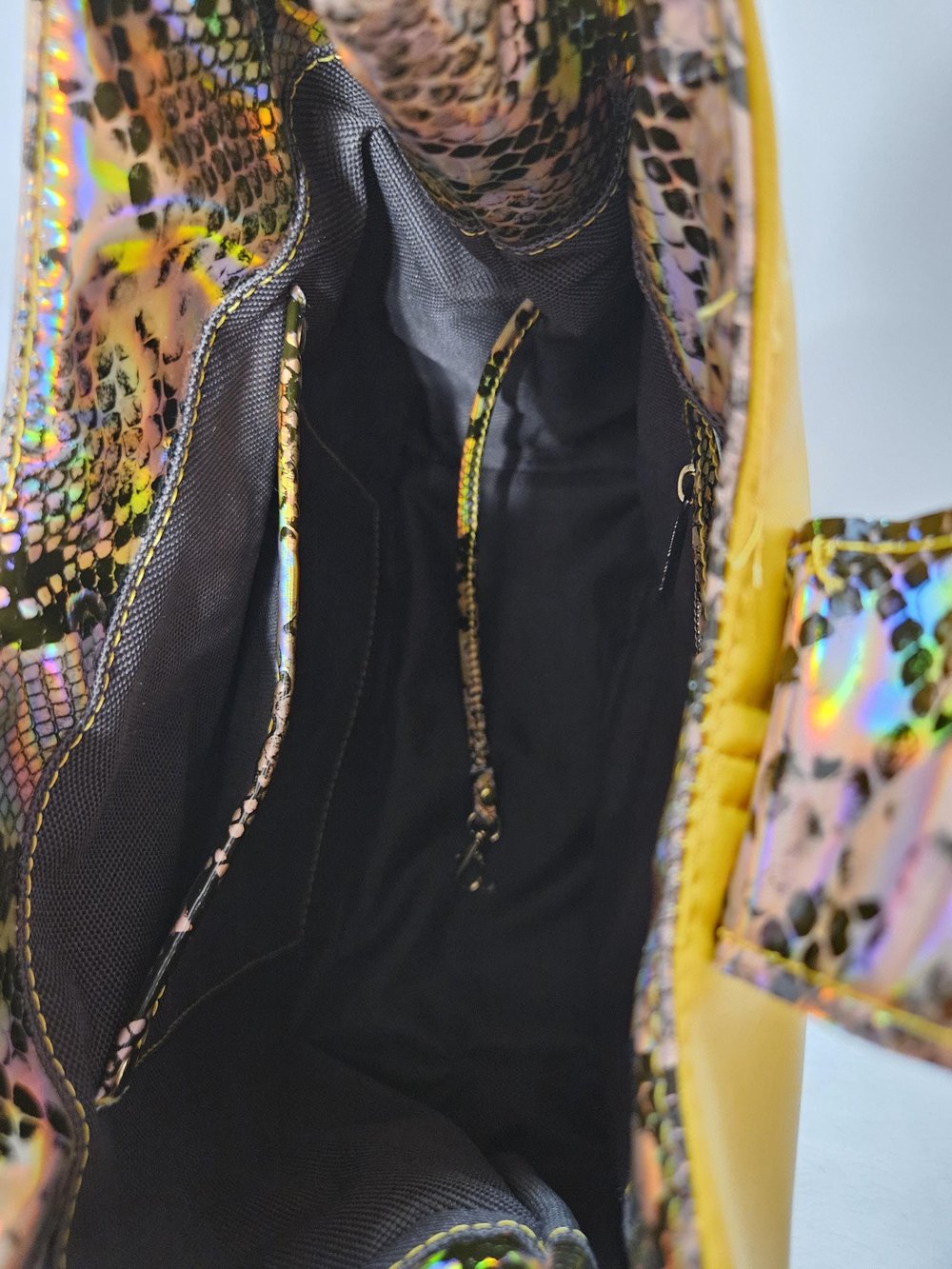 Image of Handmade shoulder bag purse yellow snakeskin accents faux leather Gifts for her Mother's Day