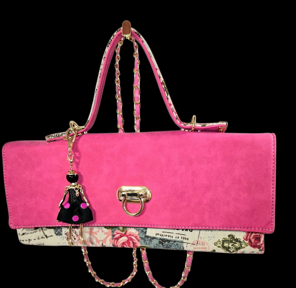 Image of Handmade Navy Faux Leather Crossbody Bag: Floral Accent, Zipper Pocket