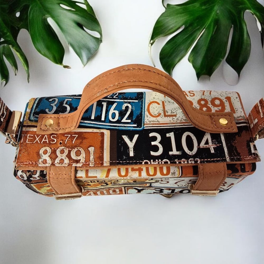 Image of Handmade Boxy Crossbody Bag: Bright Print Canvas with Cork Accents