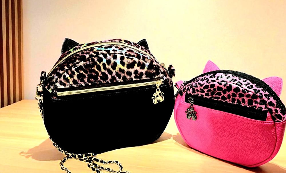 Image of Leopard Print Cat Crossbody Bag: Handmade Animal Lover Purse