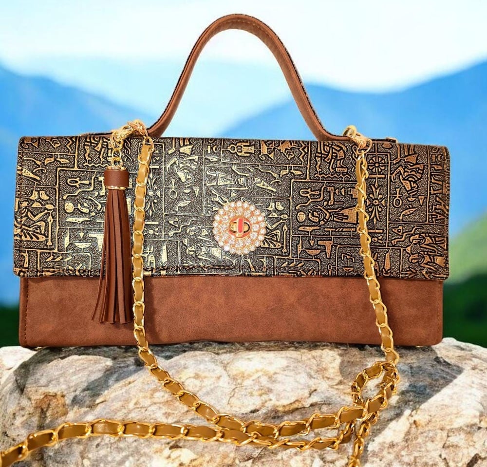 Image of Handmade Navy Faux Leather Crossbody Bag: Floral Accent, Zipper Pocket