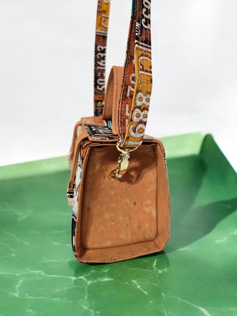 Image of Handmade Boxy Crossbody Bag: Bright Print Canvas with Cork Accents