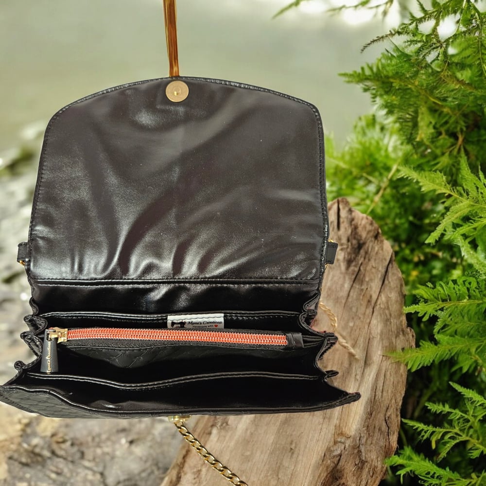 Image of Embroidered Faux Leather Crossbody Bag: Handmade Money Organizer
