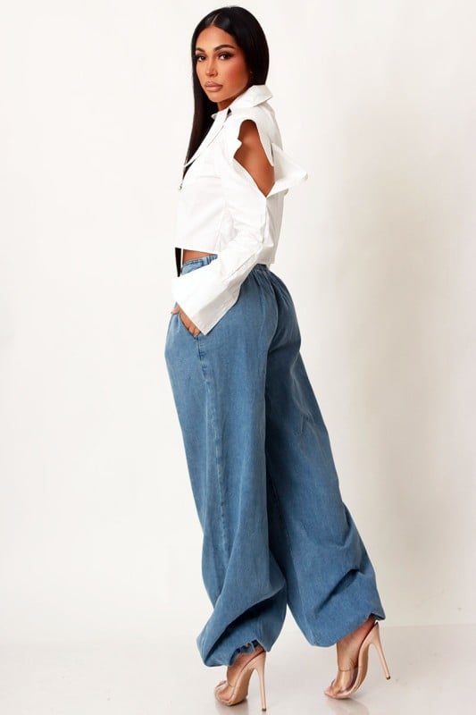 Image of Poplin Crop Shirt Top With Black Tie (white)