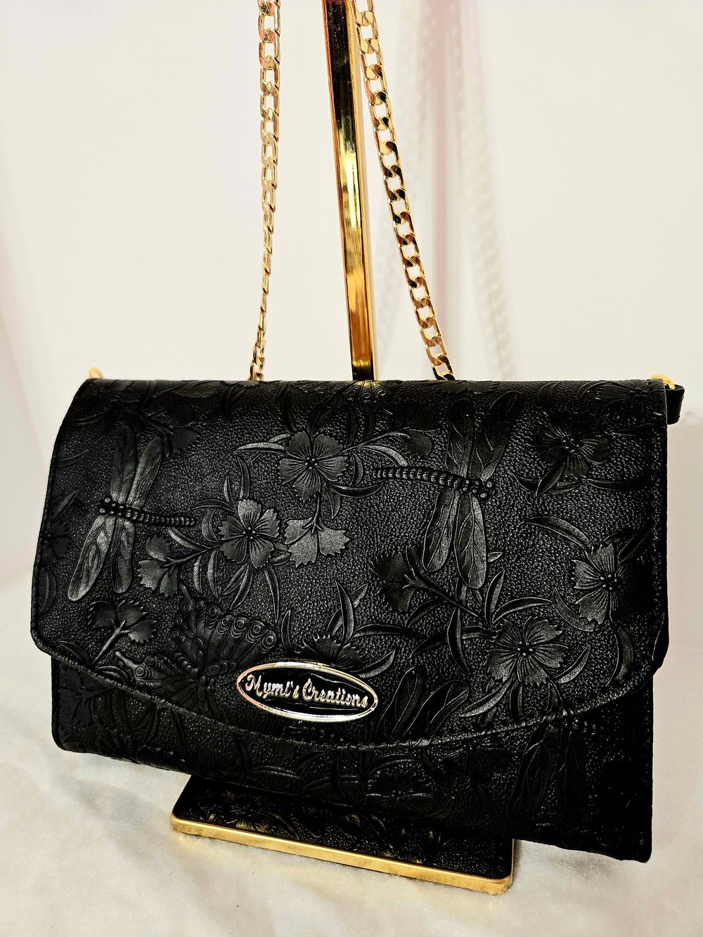 Image of Embroidered Faux Leather Crossbody Bag: Handmade Money Organizer