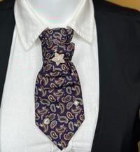 Image 1 of Handmade Navy Blue Paisley Women’s Necktie – Red & Gold Accents