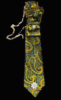 Image 1 of Handmade Yellow Paisley Women’s Necktie – Blue Accents