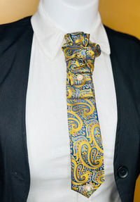 Image 2 of Handmade Yellow Paisley Women’s Necktie – Blue Accents