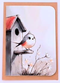 Chirping Bird on Birdhouse Individual Greeting Card