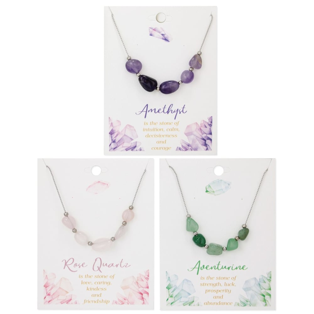 Image of Tumbled Genuine Stone Bead Silver Necklace