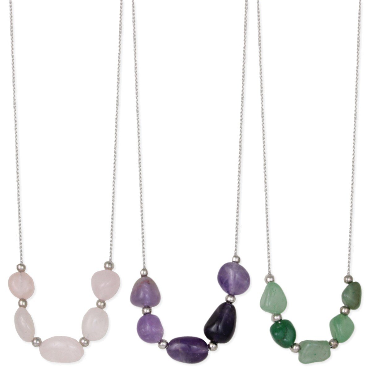 Image of Tumbled Genuine Stone Bead Silver Necklace