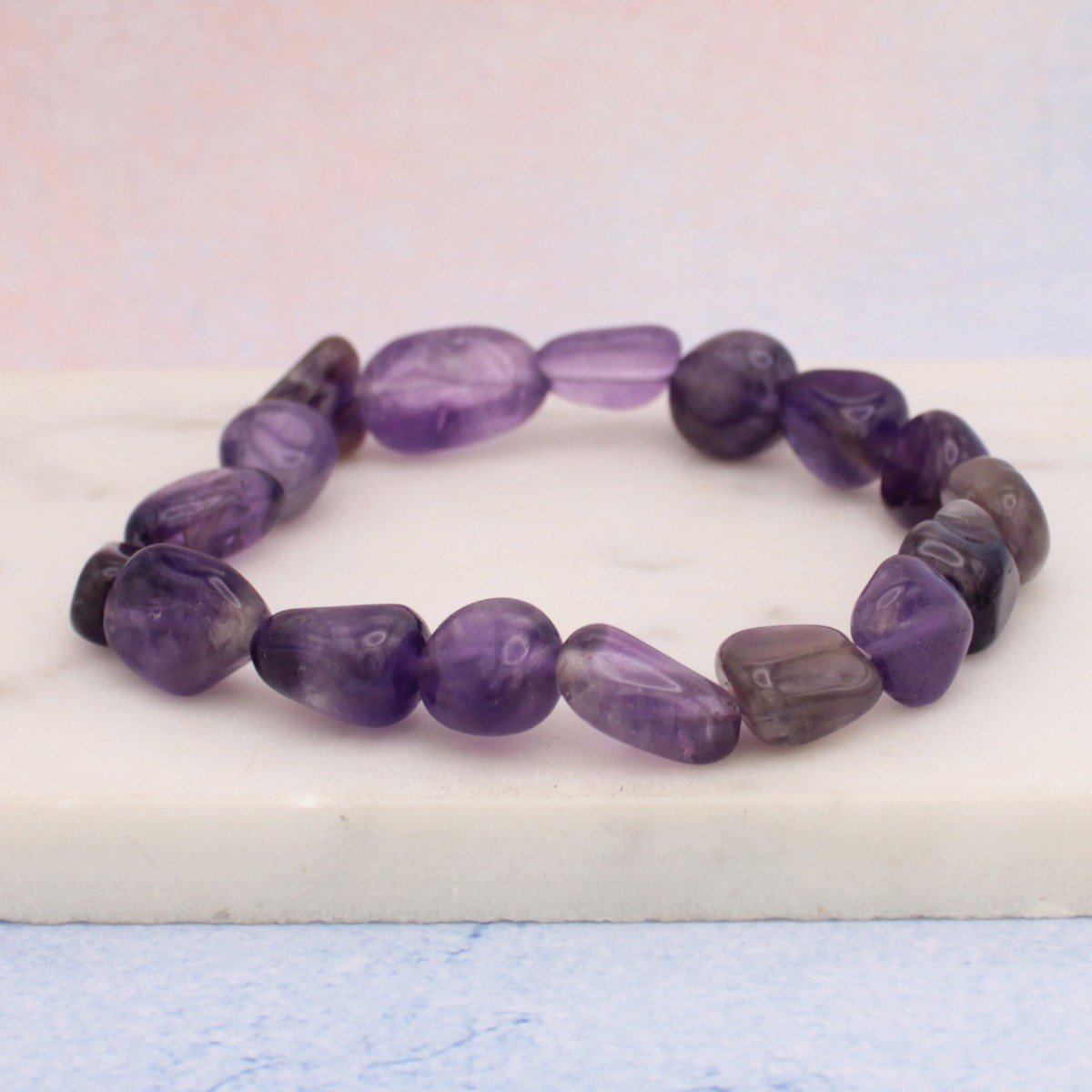 Image of Tumbled Amethyst and Stone Stretch Bracelet