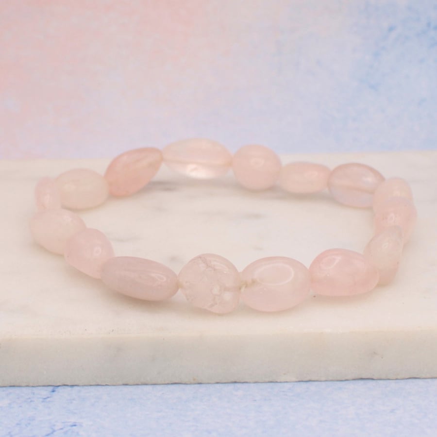 Image of Tumbled Rose Quartz Stone Stretch Bracelet