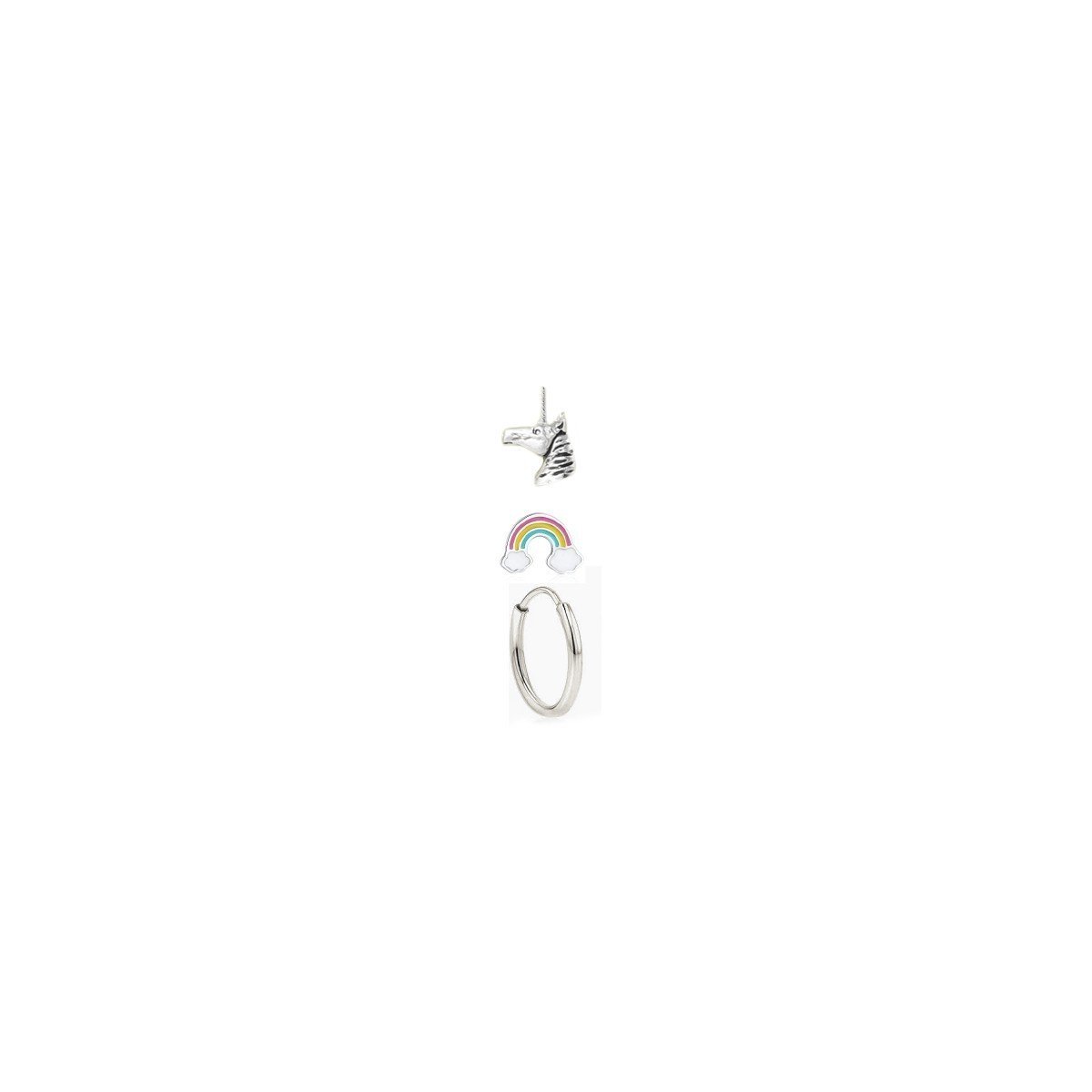 Image of Silver Unicorn Rainbow Post Hoop Earring Set