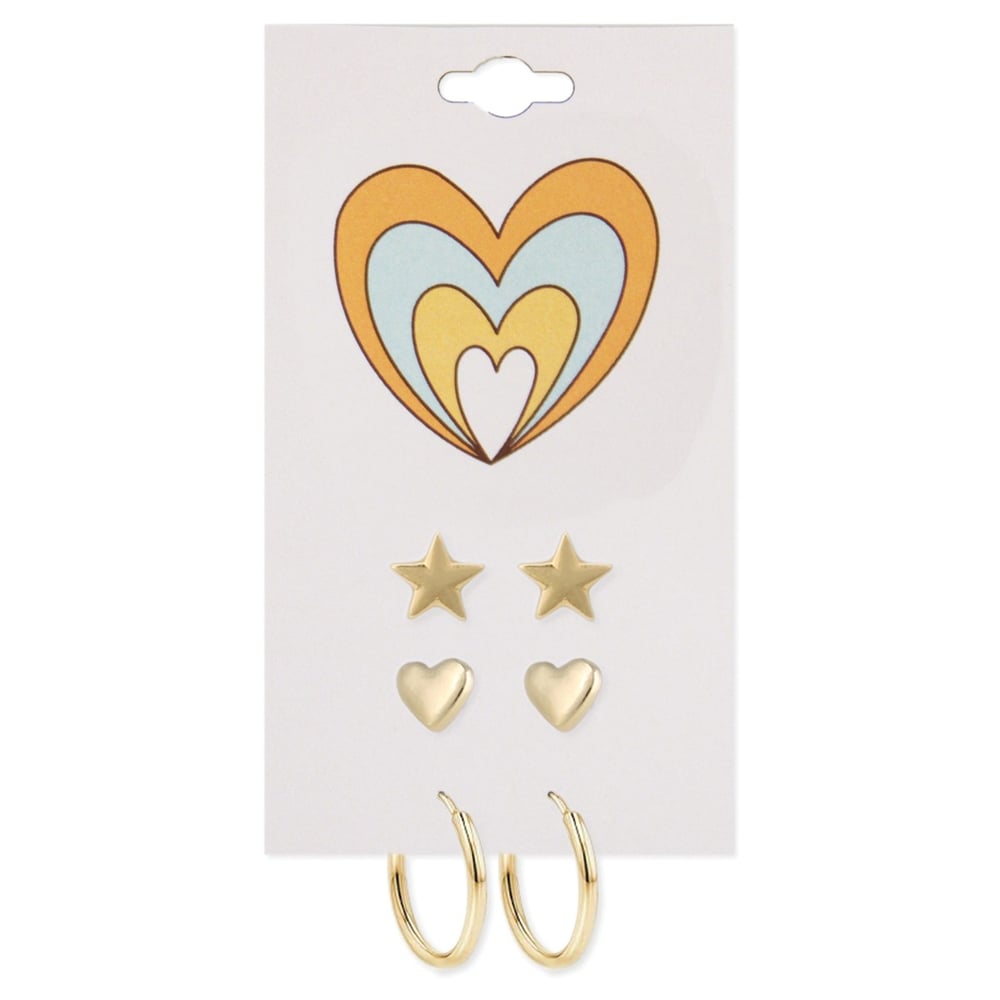 Image of Gold Heart Star Post Hoop Earrings Set