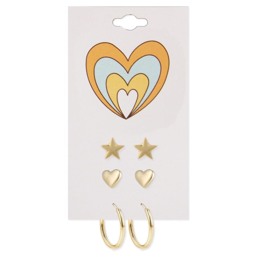 Image of Gold Heart Star Post Hoop Earrings Set