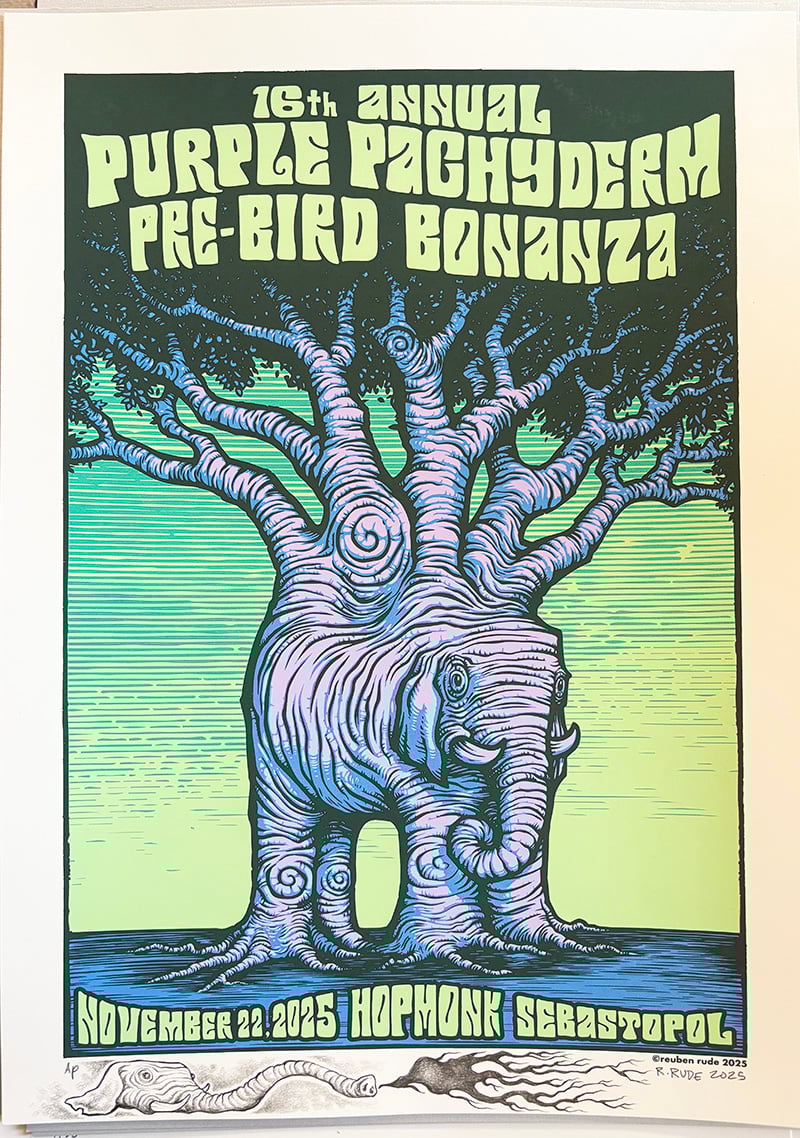 16TH ANNUAL PURPLE PACHYDERM PARTY POSTER -NOR CAL, 2024 - AP DOODLED #1