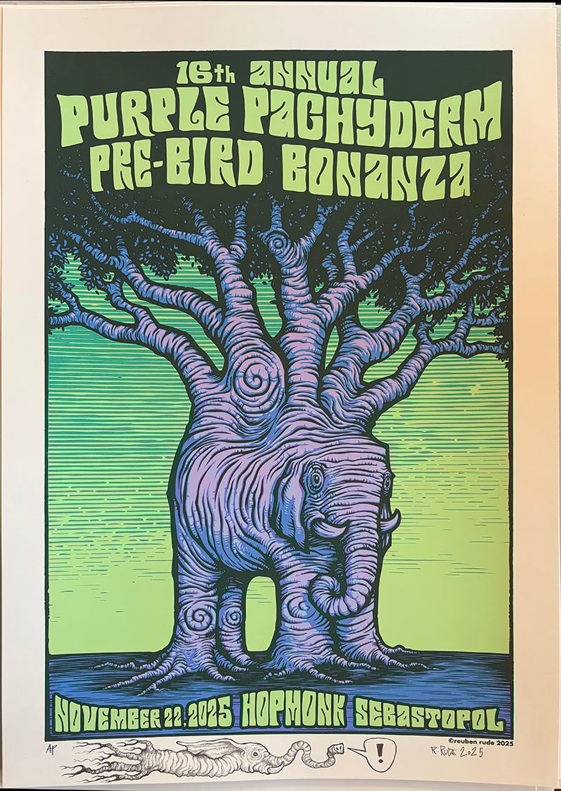16TH ANNUAL PURPLE PACHYDERM PARTY POSTER -NOR CAL, 2024 - AP DOODLED #2