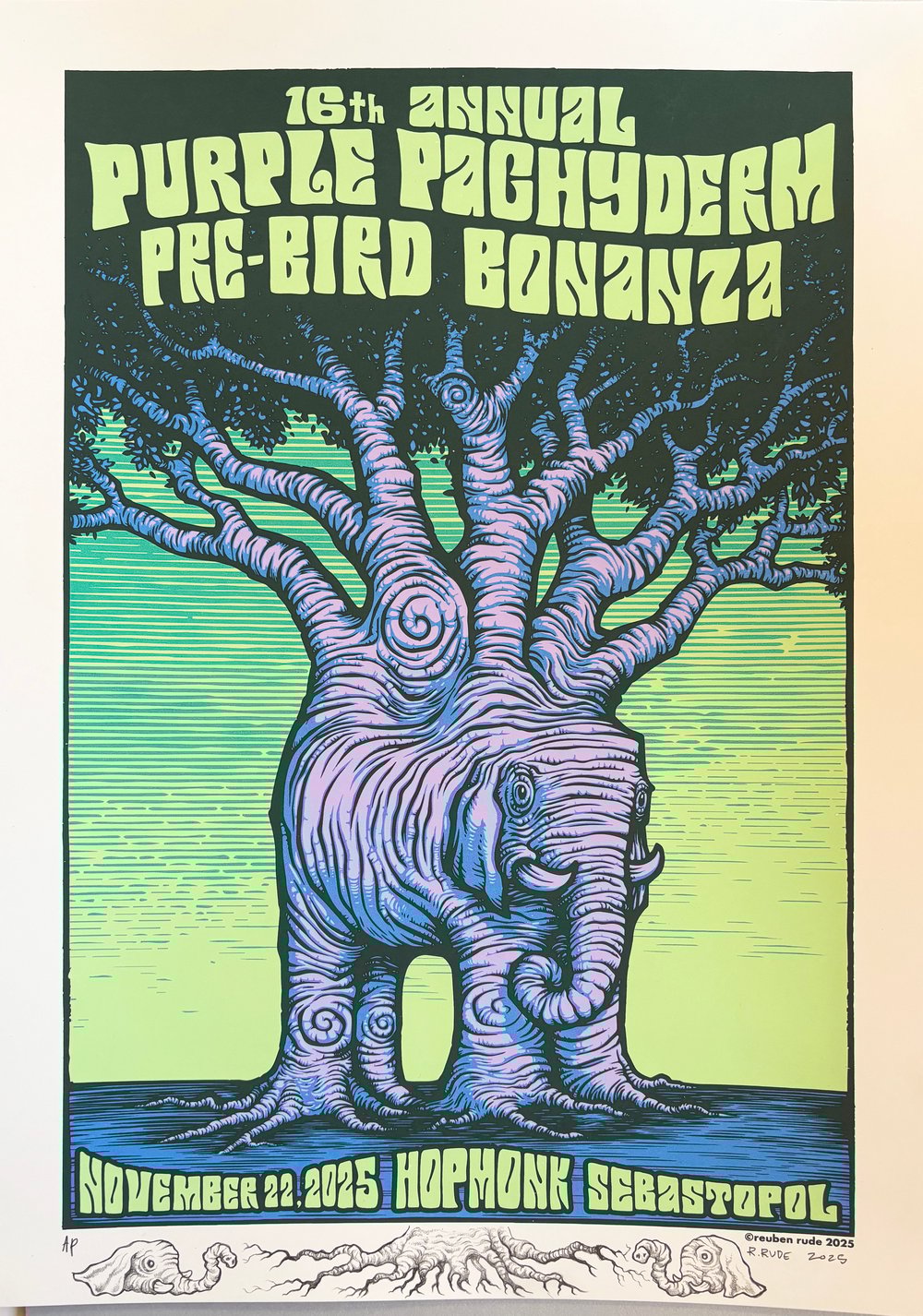 16TH ANNUAL PURPLE PACHYDERM PARTY POSTER -NOR CAL, 2024 - AP DOODLED #3