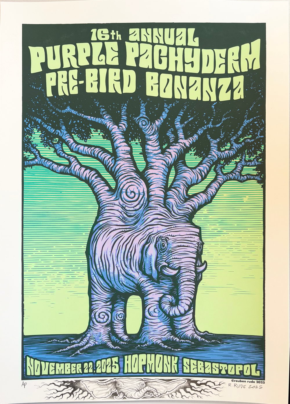 6TH ANNUAL PURPLE PACHYDERM PARTY POSTER -NOR CAL, 2024 - AP DOODLED #4