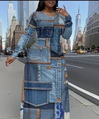 Image 1 of Denim Inspired (not denim) Designed Long Sleeve Maxi Dress